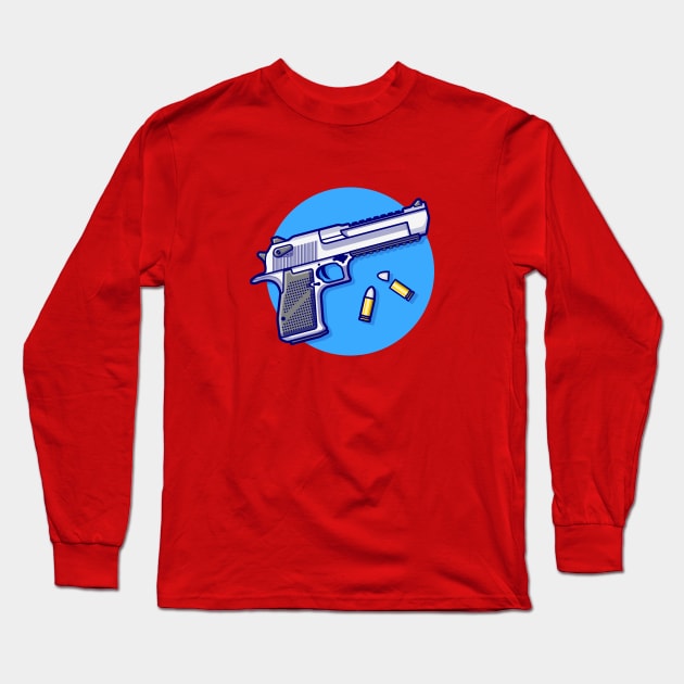 Pistol Gun with Bullets Cartoon Vector Icon Illustration Long Sleeve T-Shirt by Catalyst Labs